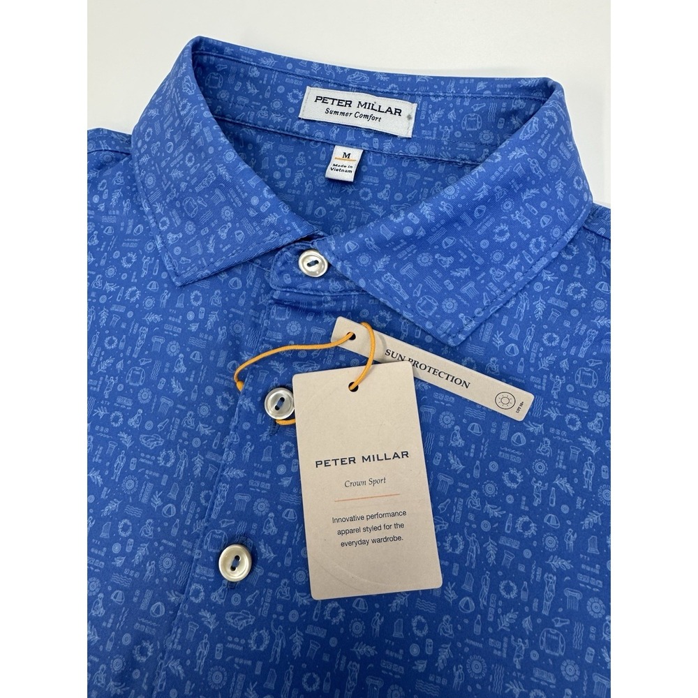 NWT Peter Millar "Toga Party"  Performance Golf Polo Shirt BSEA Blue MEDIUM $115
